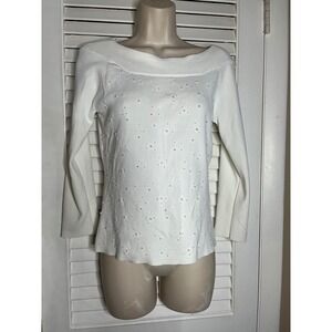 Vintage Y2K Belldini Elegant Pearl Embellished Boat Neck Knit Top Sweater L